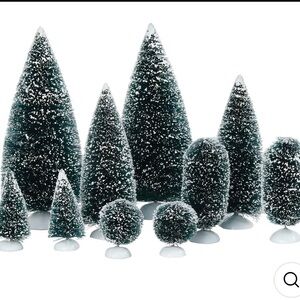 Department 56 Bundle of Frosted Topiaries - Various Sized Snowy Evergreen Trees